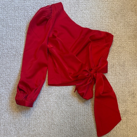 Anthropologie Mare Mare Red One-Shoulder Top, small - Picture 3 of 12